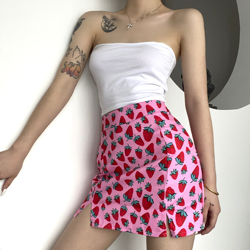 new summer cherry print high skirt NSMEI50857