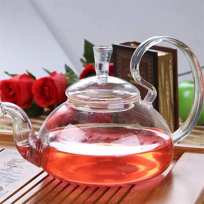 玻璃茶具加厚家用茶具花茶壶 茶简透明玻璃弯把养生壶轻奢复古