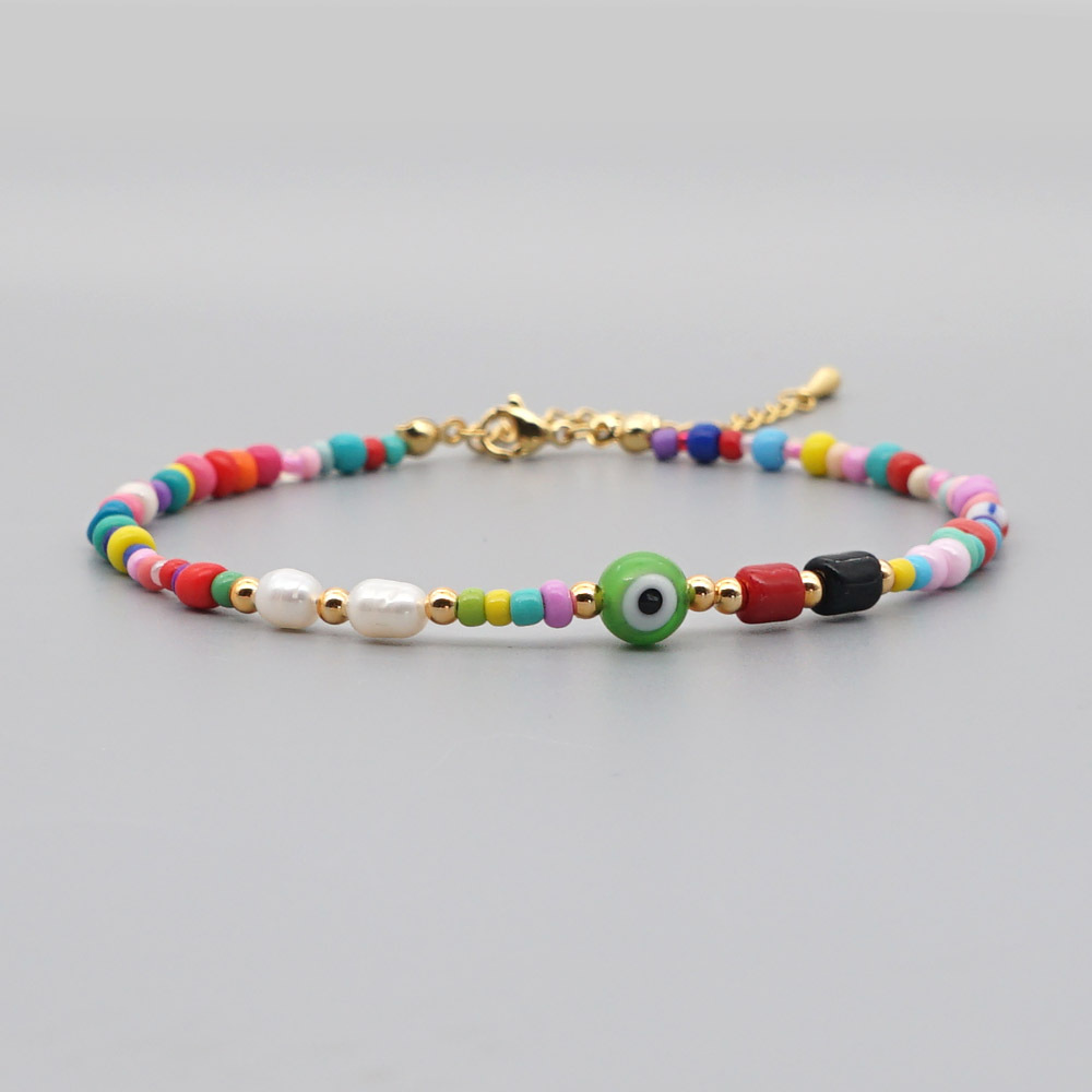 Bohemian Ethnic Style Eye Beads Rainbow Rice Beads Baroque Natural Freshwater Pearl Anklet Women display picture 11