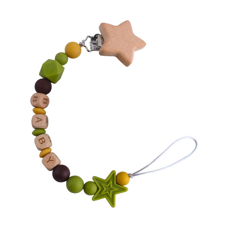 Creativo DIY bebé Haya estrella de cinco puntas chupete clip bebé nombre silicona estrella de cinco puntas chupete cadena