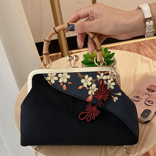 Vintage Velvet Cheongsam qipao dress bag for female celebrities bamboo portable banquet bag handmade mouth gold bag