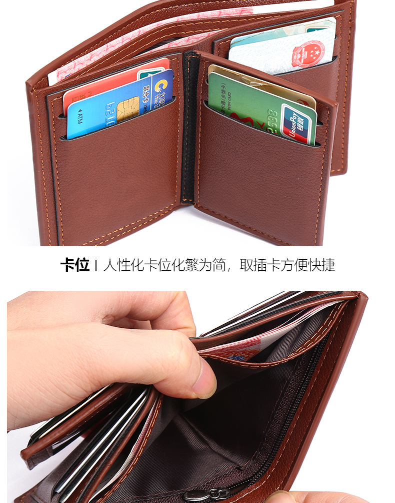 Pu Leather Material Men's Short Leather Wallet Wallet Men Cross-border Wallet Zipper Leisure Multi-card Position Dollar Clip
