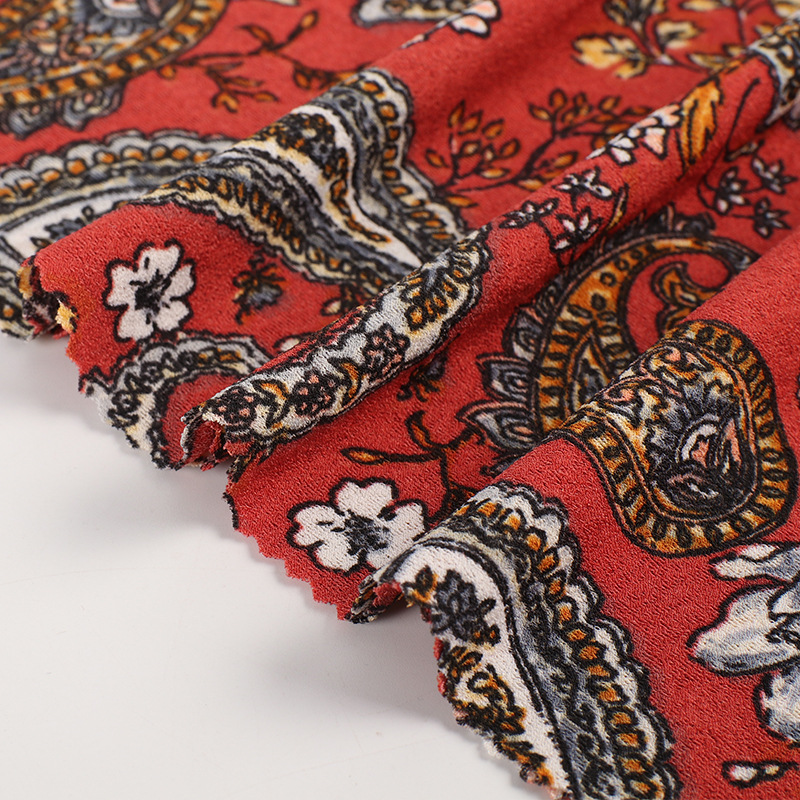 180G几何印花面料 多丽丝乱麻印花 春夏时装连衣裙面料供应