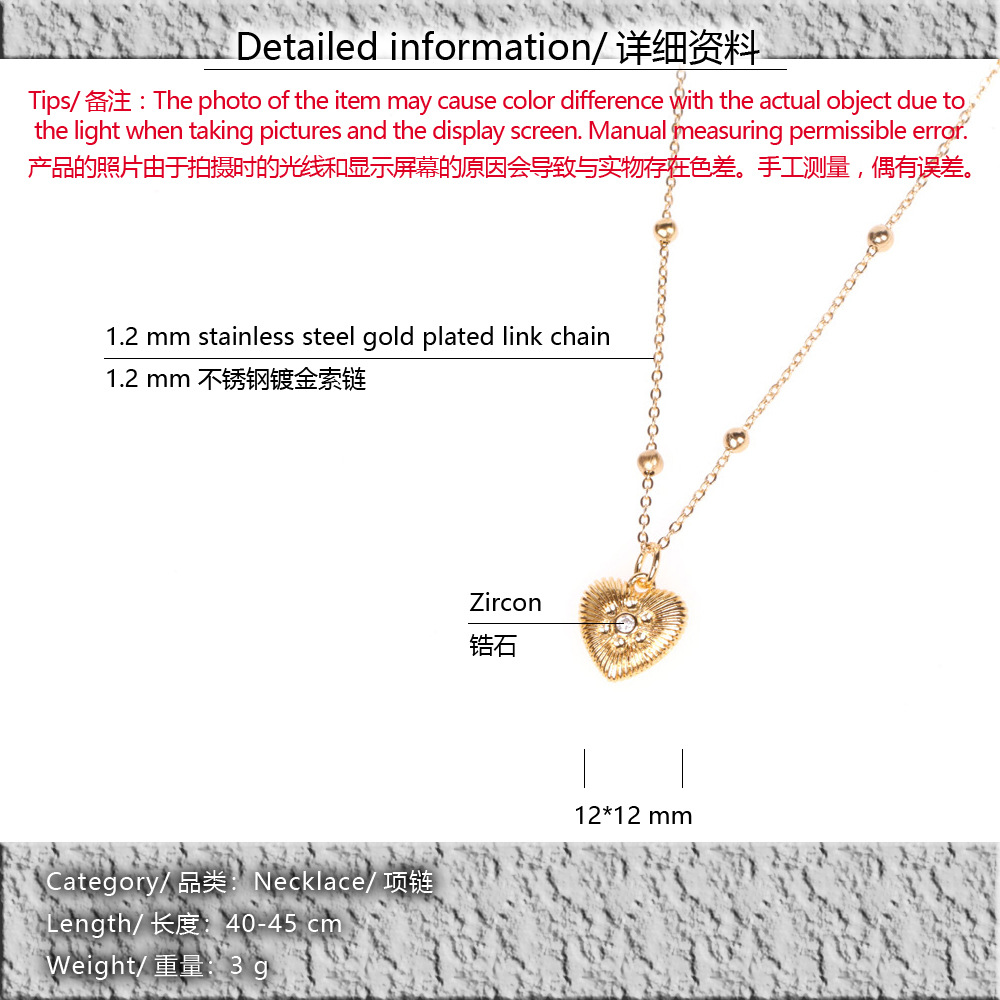 fashion simple Turkish blue eyes heart-shaped copper inlaid zircon necklace wholesale