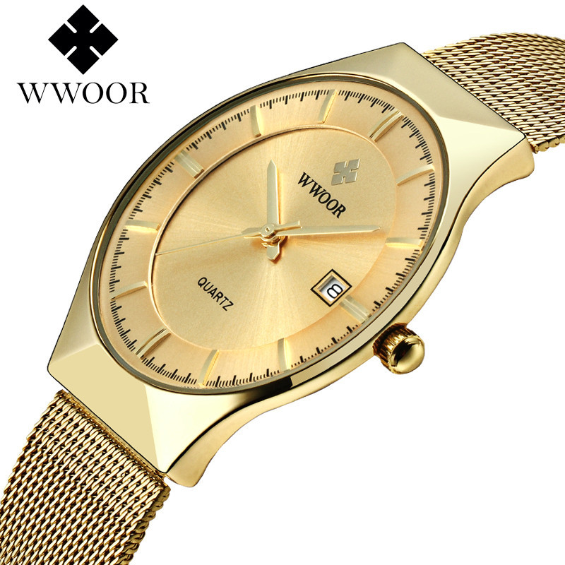 WWOOR Holding Love nuevo reloj de cuarzo de 3 pines para hombres de negocios calendario impermeable Milan Mesh Belt casual Bowl Watch 8016