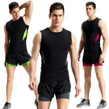 夏季运动套装男士紧身速干背心双层跑步短裤篮球暴汗健身服两件套