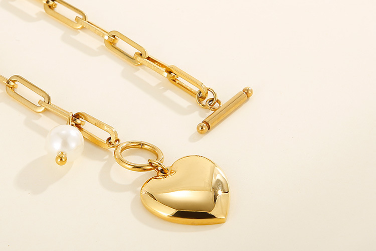 fashion stainless steel peach heart OT buckle necklace bracelet set wholesale Nihaojewelry