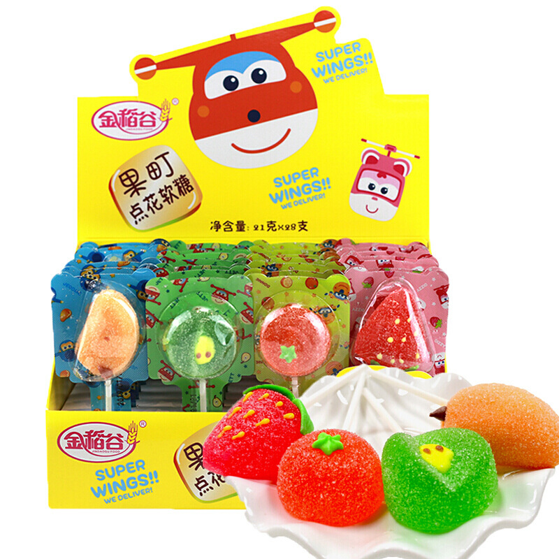 金稻谷21克果町点花软糖幼儿园儿童零食厂家直销水果味棒棒糖批发|ms