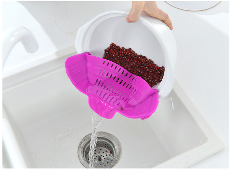 耐高温硅胶锅边沥水器果蔬面条过滤水档板硅胶隔渣器淘米洗豆神器|ms