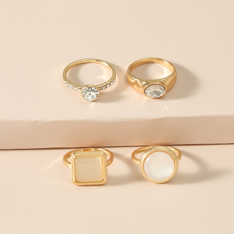حار بيع الأزياء الماس سبائك حلقة بسيطة الرجعية الأحجار الكريمة 4 قطعة حلقة الجملة Nihaojewelry display picture 3