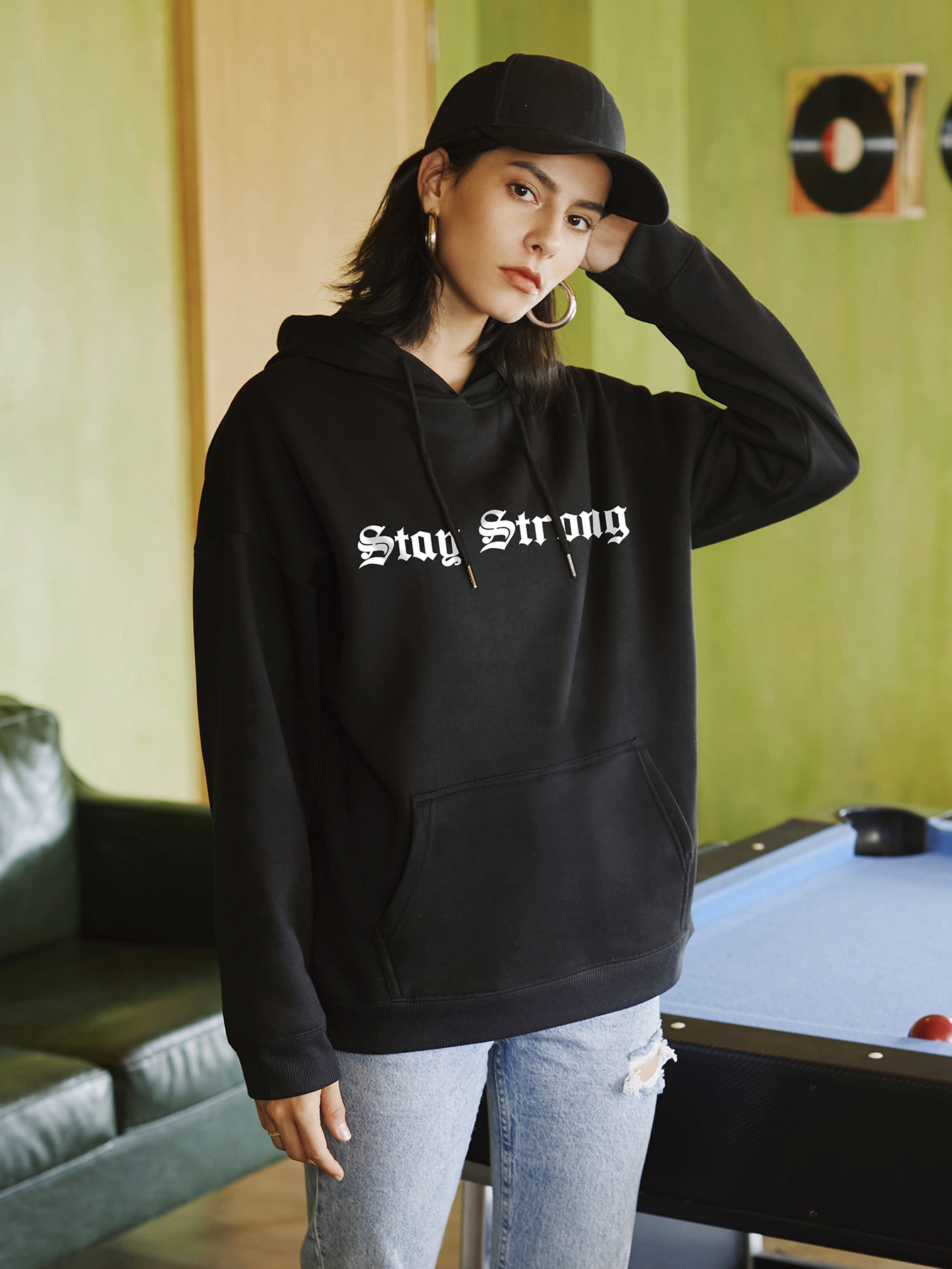 Sudaderas con capucha con estampado de letras sueltas para mujer NSSN1745