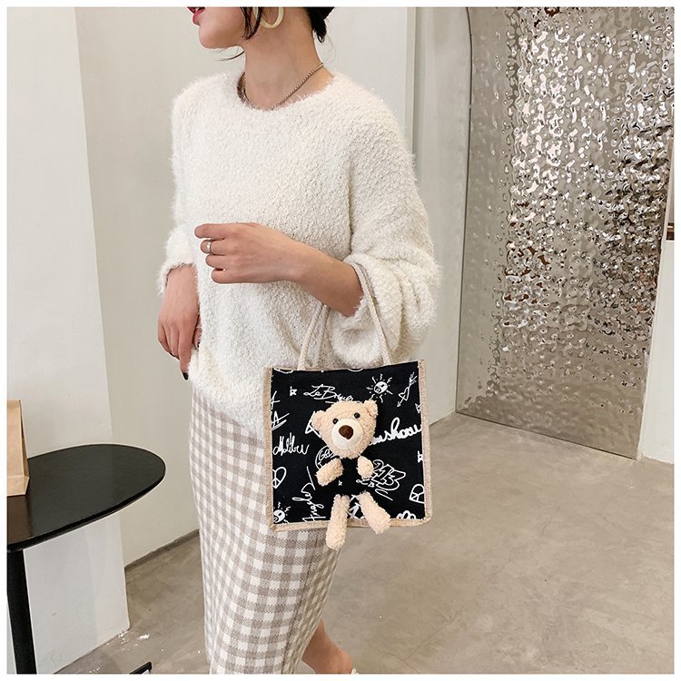 Wholesale 2020 new Instagram winter cute bear Japanese women's bags, cartoon student fashion hand-held trendy fabric bags undefined