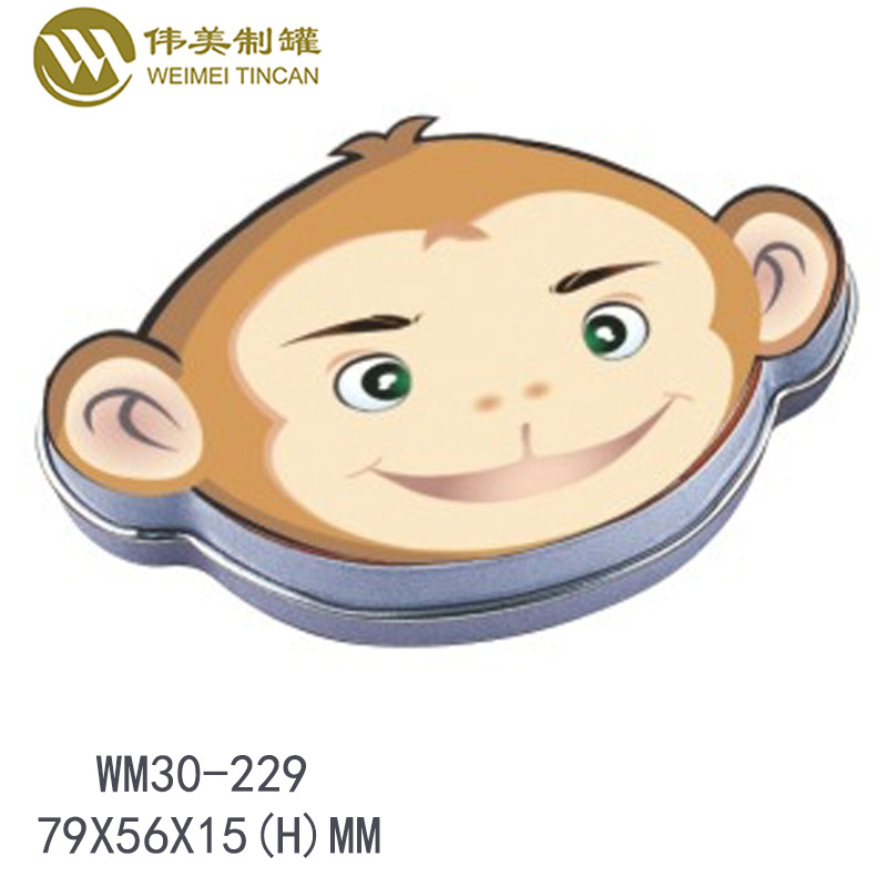 马口铁异形盒糖果包装盒小糖盒猴头造型铁罐两片铁盒包装金属盒