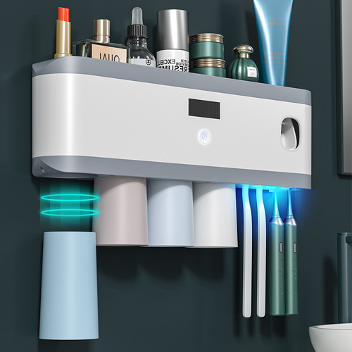 Electric toothbrush sanitizer smart UV sterilization kit, no-drilling wall-mounted toothbrush storage box and rack