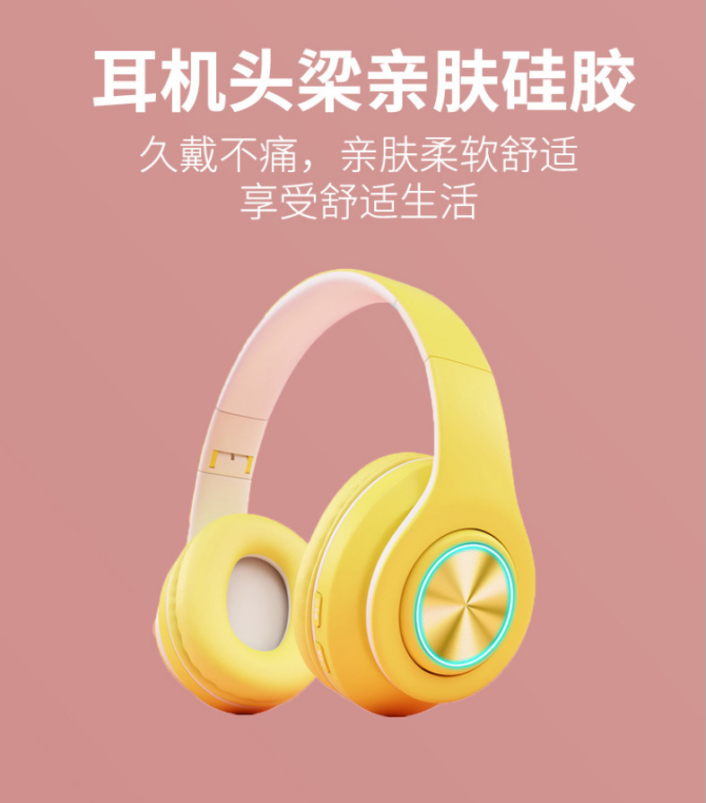 Cross-border hot macaron headset Bluetooth headset 5.0 stereo bass Bluetooth headset card Universal