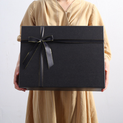 現貨簡約黑色大號生日禮物禮盒空包裝鞋盒網紅長禮品盒子正方形