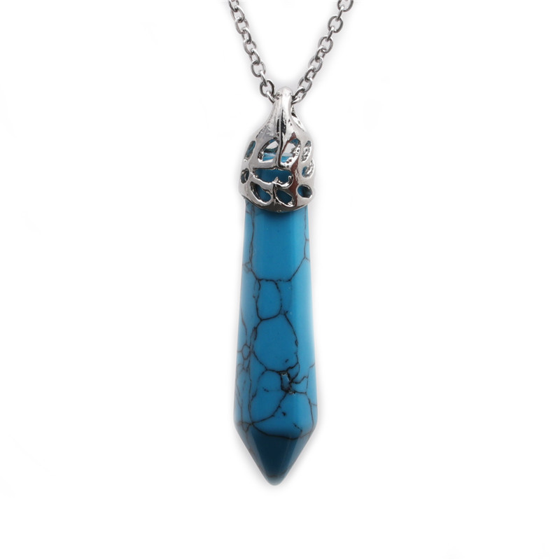 Hexagonal Column Pendant Stainless Steel Turquoise Necklace display picture 3