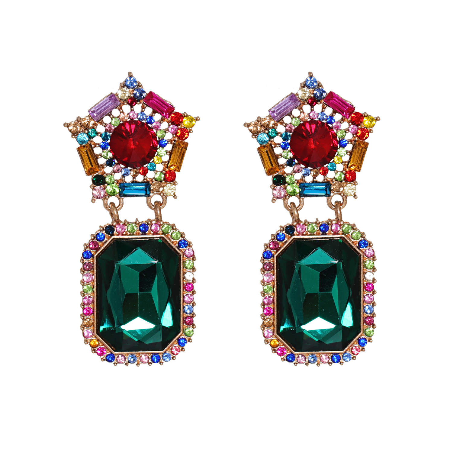 Korean New Fashion Wild Glass Diamond Geometric Round Exaggerated  Earrings display picture 5