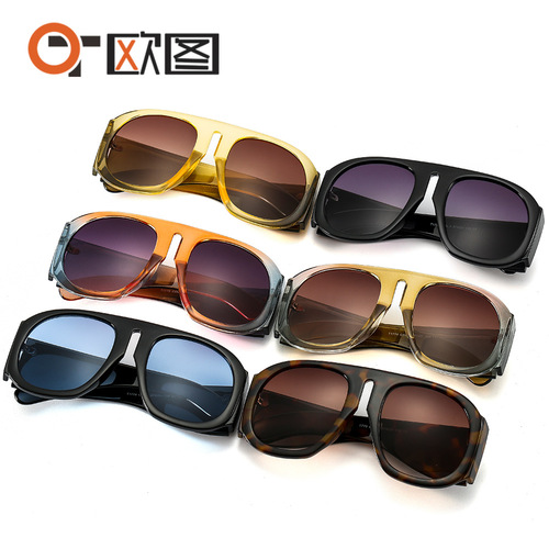 Foreign trade cross-border ins large frame sunglasses for women European and American fashion street photography round catwalk personality contrasting sunglasses T1770