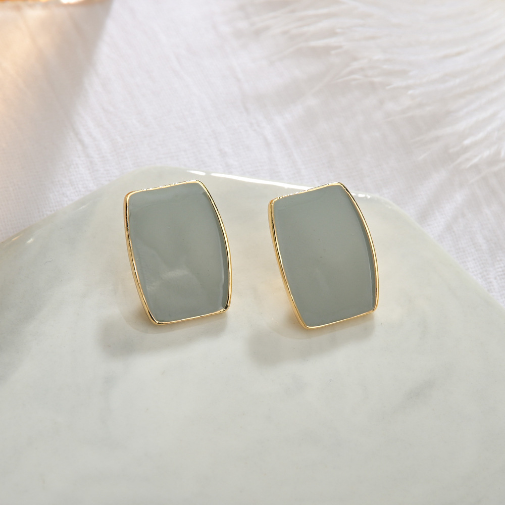 925 Silver Retro Needle Morandi Glazed Earrings Short Geometric Square Earrings Wholesale Nihaojewelry display picture 9