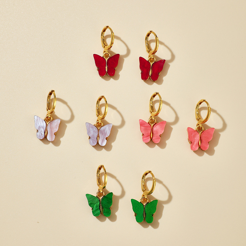 Nouvelle Mode Simple Mignon Boucles D'oreilles Papillon Couleur Bonbon En Gros Nihaojewelry display picture 1