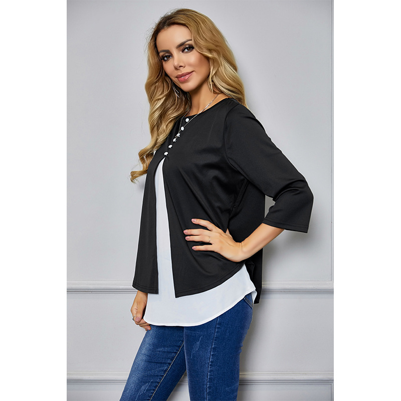 casual irregular round neck fake two t-shirt  NSSA26006