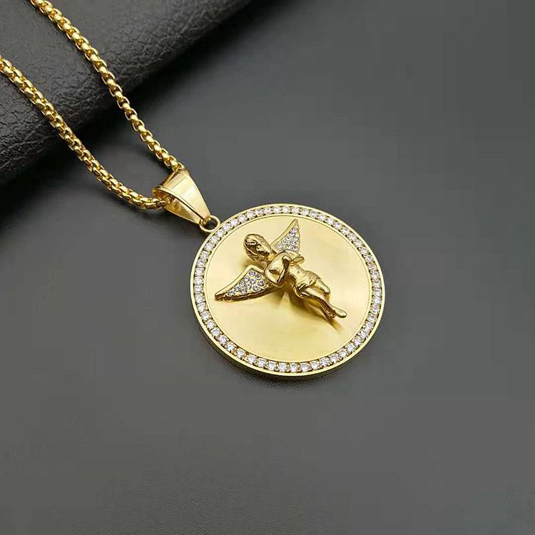 1 Piece Quantity 1 Piece Titanium Steel Zircon Angel Pendant