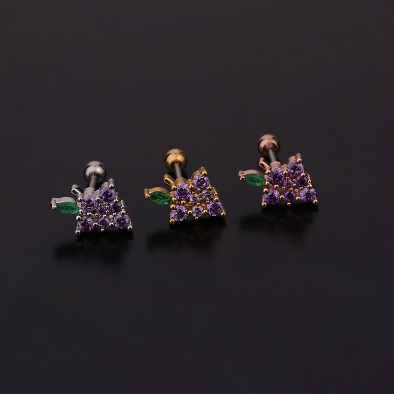 Ear Cartilage Rings & Studs Fruit 316 Stainless Steel  Copper Inlaid Zircon display picture 3