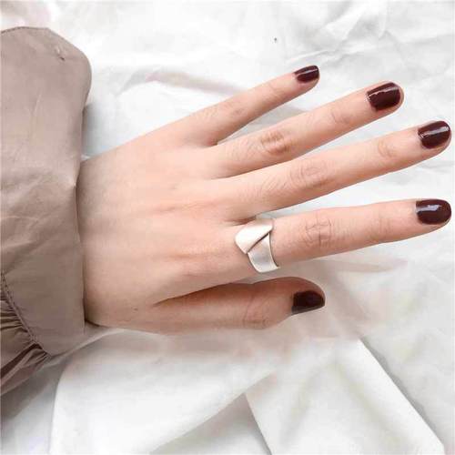 韩版S925银光面不规则戒指女ins复古欧美几何简约开口食指环潮