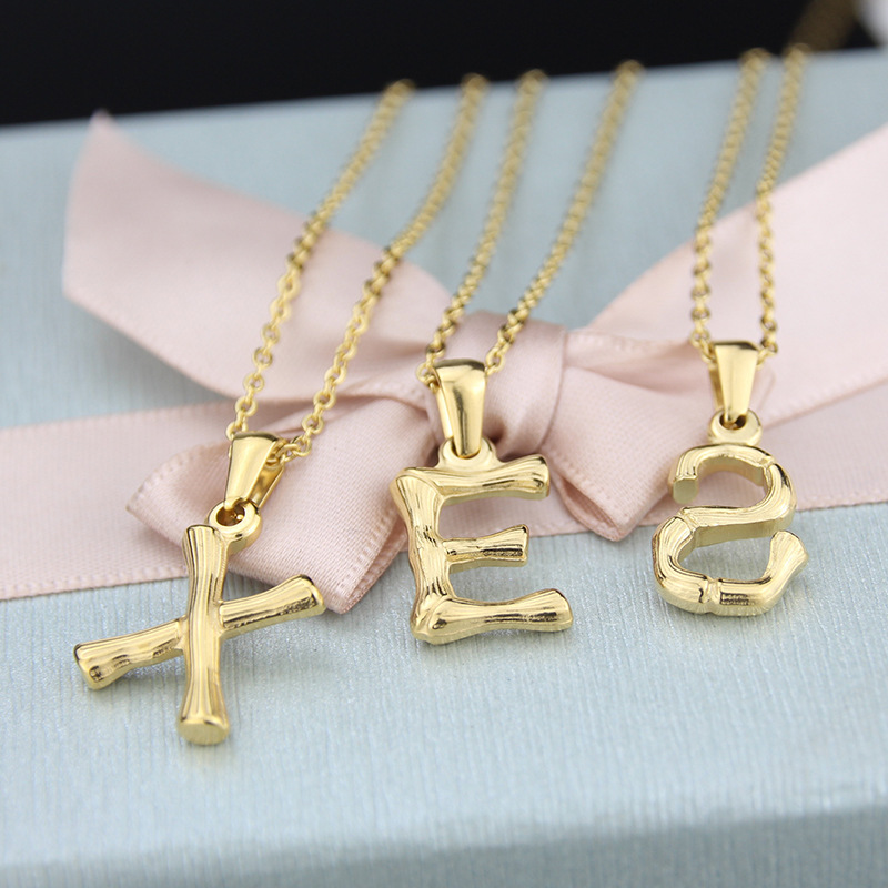 Platform New Stainless Steel Antique Slub-shaped 26 Letter Necklace Hot Gold English Titanium Steel Pendant Wholesale Nihaojewelry display picture 14