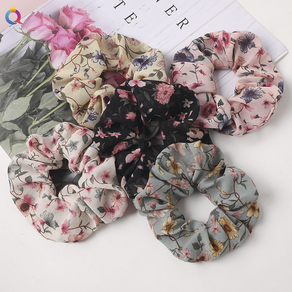 New Fashion Printed Chiffon Hair Ring Fabric Cheap Sweet Hair Ring Wholesale display picture 6