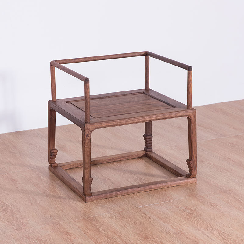 榆木黑胡桃鶴腿禅椅仿古圈椅實木休閑椅子明清方椅新中式茶椅