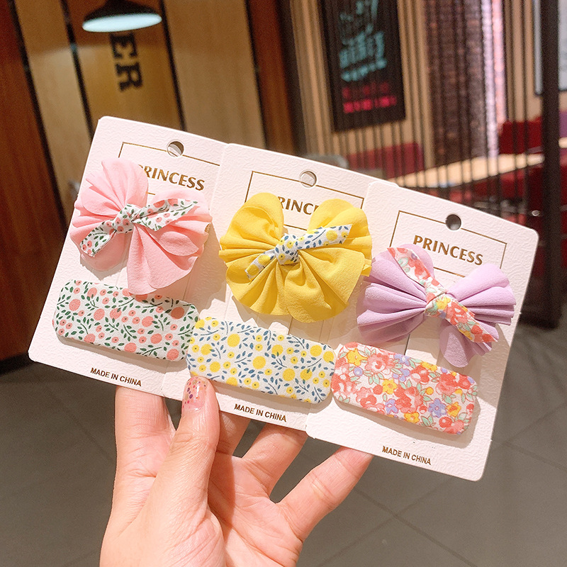 Korean  New Floral Bow Color Children's Princess Bb Clip Bangs Clip  Set display picture 1