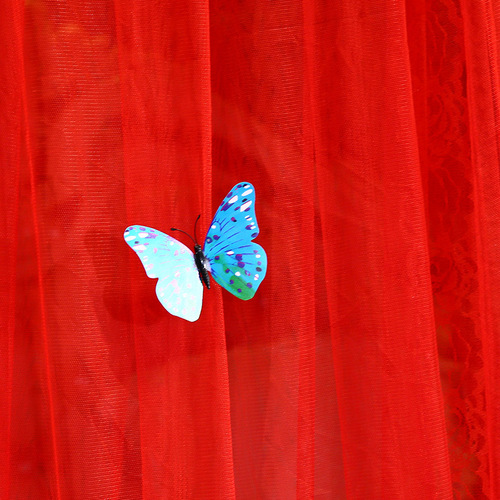 Cross-border ceiling dome mosquito net princess bed canopy wedding red color marriage butterfly double-person self-erecting mosquito net wholesale