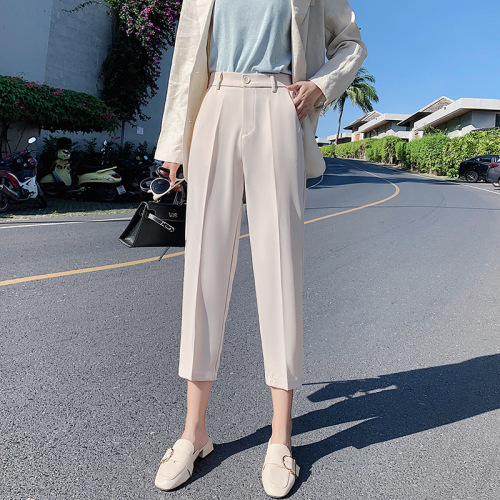 2023 real shot of drapey small straight pants spring and summer eight and nine points small high waist loose women's suit pants 7718