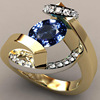 Golden sapphire stone inlay, two-color ring, wish, 18 carat, European style