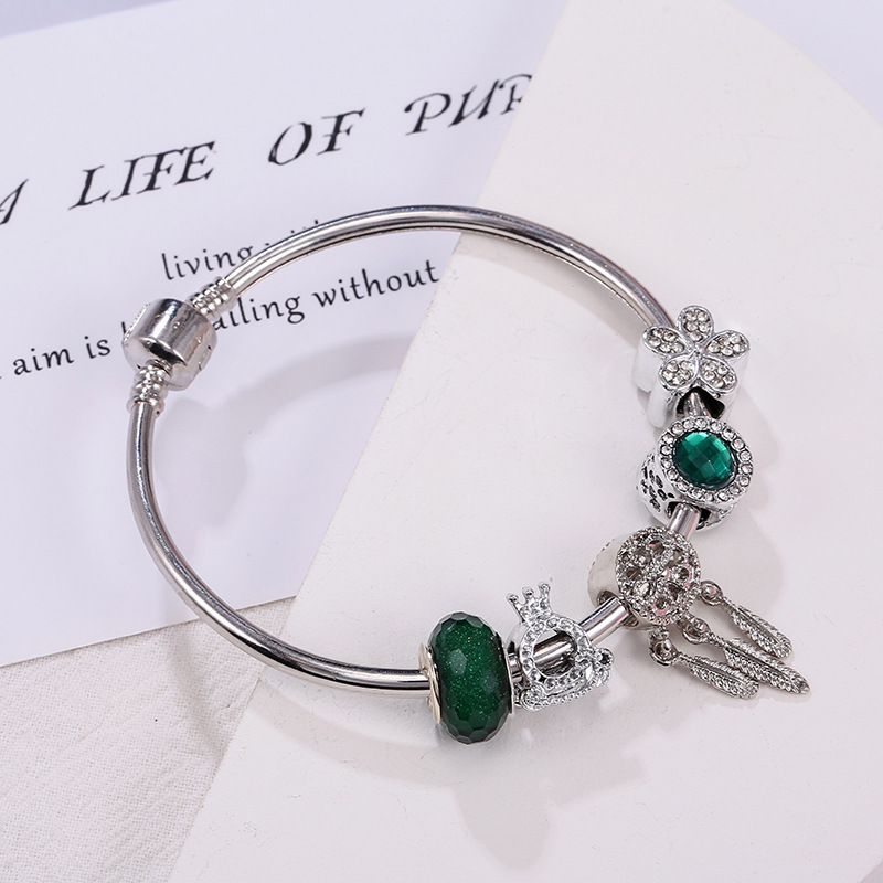 Simple Style Dreamcatcher Flower Alloy Copper Inlay Artificial Gemstones Bangle