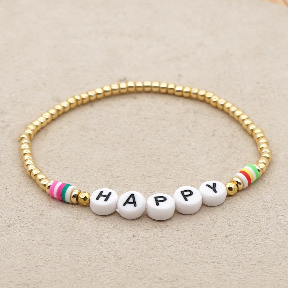 Bohemian Color 4mm Soft Ceramic Beaded Love Letter Bracelet display picture 9