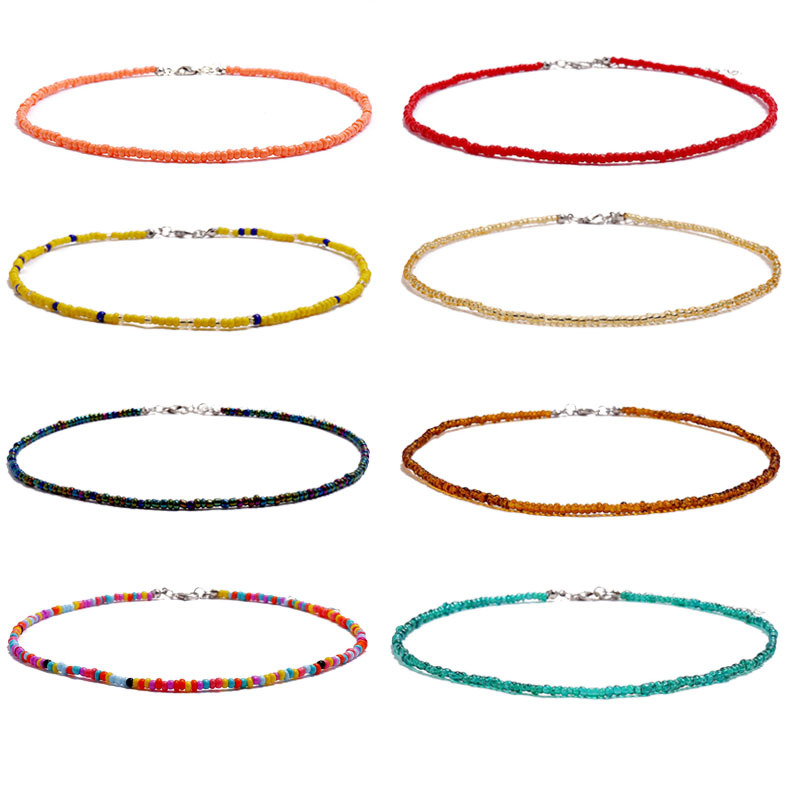 欧美跨境饰品波西米亚短款颈链亚马逊新品手工时尚彩色米珠项链女|ru