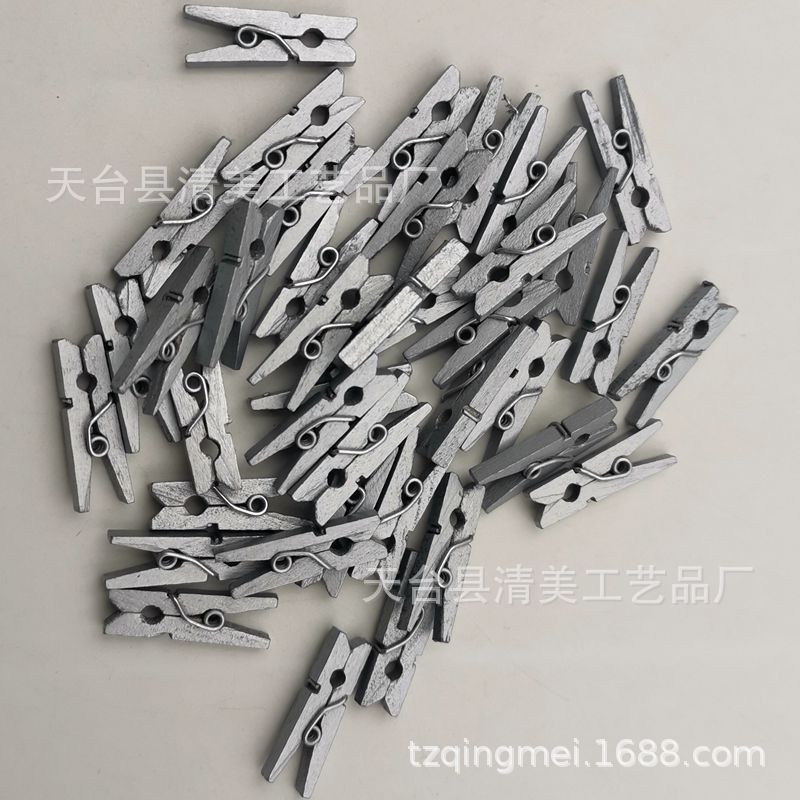 Clip de madera de 25mm Clip de madera blanco/plateado/colorido Clip de madera decorativa de madera de bricolaje 100 piezas en un paquete