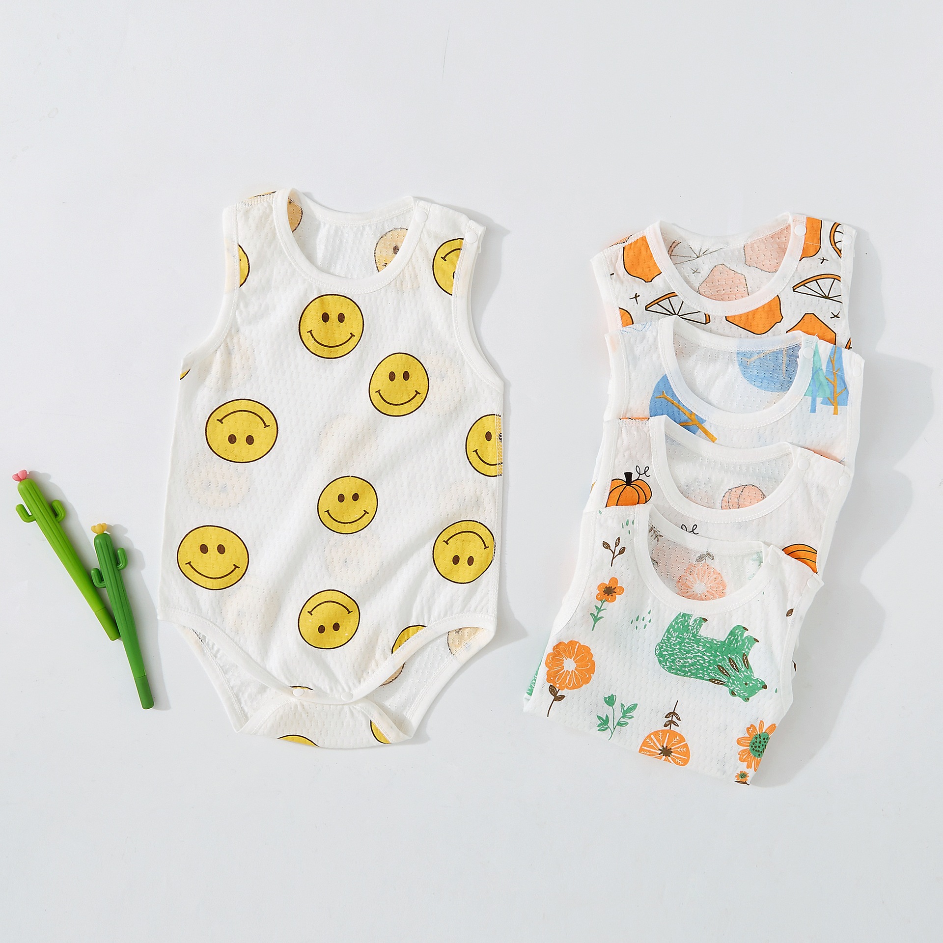 夏连体衣超薄纯棉睡衣男女宝宝婴儿三角哈衣新生儿背心包屁衣爬服|ms