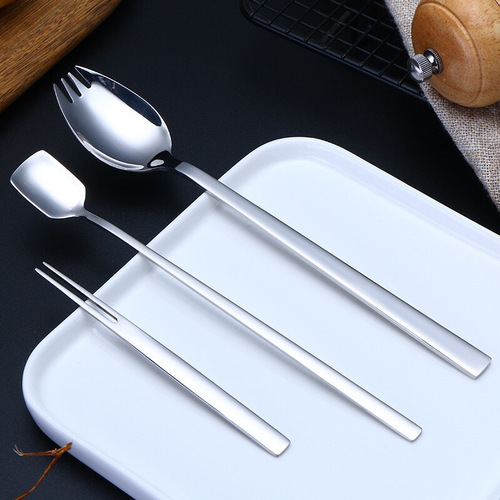 304 stainless steel tableware, Korean square handle steak knife, fork and spoon, hotel western food tableware, fruit fork, coffee spoon