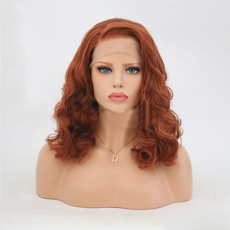 European and American wig orange short curly hair ladies dark brown African small volume high temperature silk chemical fiber hair headgear wholesale