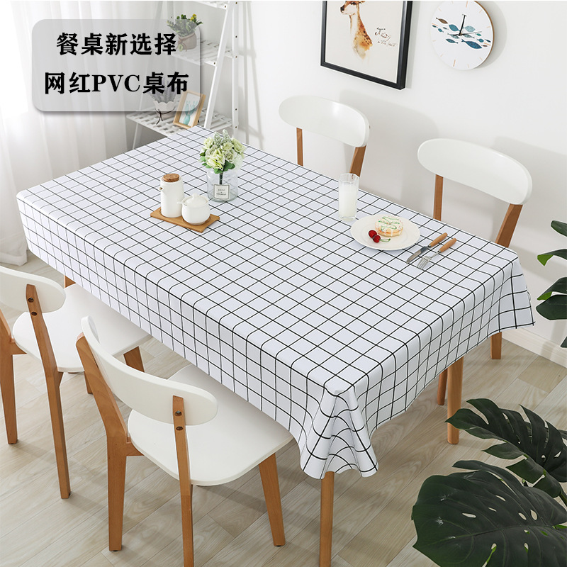 PVC桌布ins防水防油免洗白格子摆摊餐桌布北欧茶几学生书桌垫定制|ms