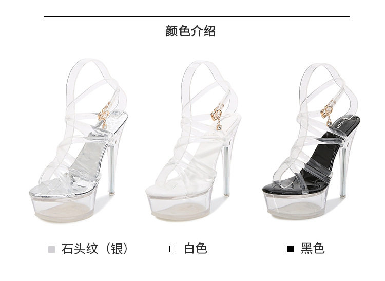 Giày cao gót nữ gót pha lê nhọn, quai mảnh bắt chéo, gót siêu cao trên 8 cm — Màu trắng, Màu đen, Vân đá màu bạc chi tiết 4