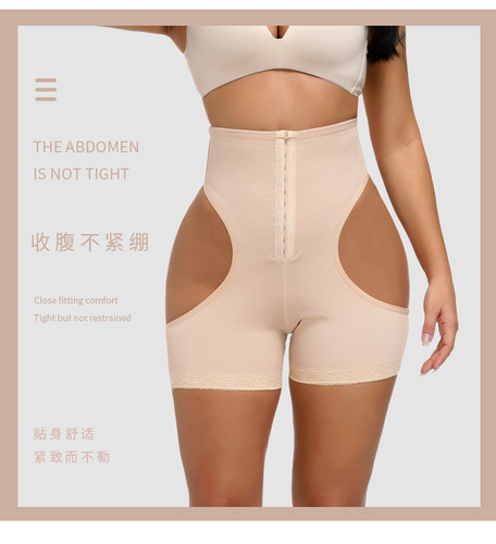 Cross-border large size new style leaky buttocks pants, breasted, high-waisted, tummy-controlling pants, boxer-edge lace-edged buttocks pants, corset and body-shaping pants for women