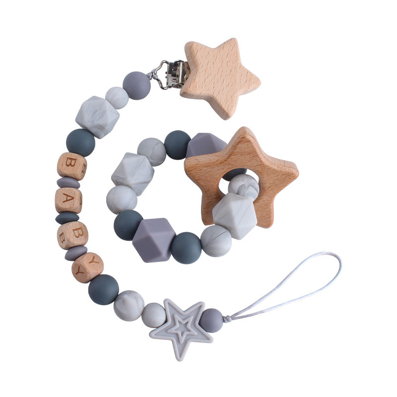 Bebé haya de cinco puntas estrella chupete clip juguete mordedor DIY bebé nombre silicona estrella de cinco puntas chupete cadena