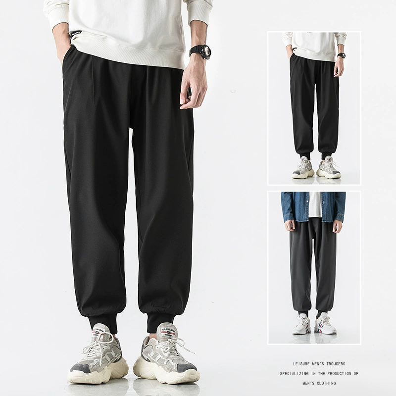Брюки до щиколотки на шнурке Мужские спортивные быстросохнущие брюки из ледяного шелка Тонкие дышащие свободные повседневные брюки Узкие маленькие модные штаны с заниженной ногой