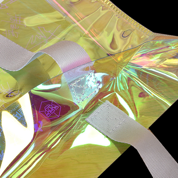 厂家供应透明PVC幻彩手提袋定做 TPU镭射礼品促销袋子可印