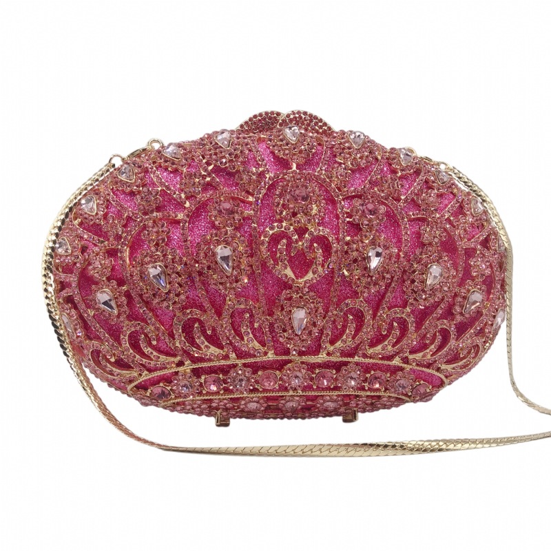 Túi clutch dạ tiệc nữ đính đá kim cương đỏ hình vương miện, xách tay hoặc đeo chéo 20x7x13 cm — Màu đỏ, Màu hồng chi tiết 4